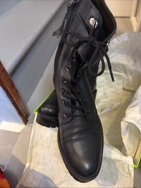 Sam Edelman Black Leather Lace-Up Combat Boots